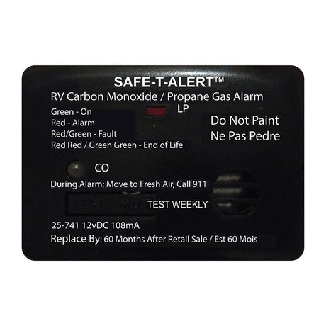Safe-T-Alert 25 Series Surface Mount Dual Carbon Monoxide/Propane Alarm - 12V Hardwire - Black - 25-741-BL
