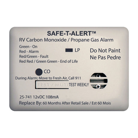 Safe-T-Alert 25 Series Surface Mount Dual Carbon Monoxide/Propane Alarm - 12V Hardwire - White - 25-741-WT