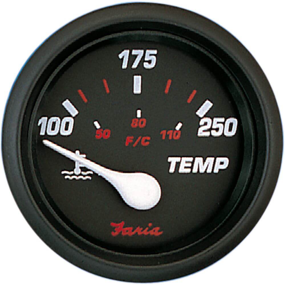 Faria Professional Red 2-inch water temperature gauge with black bezel and red-white dial