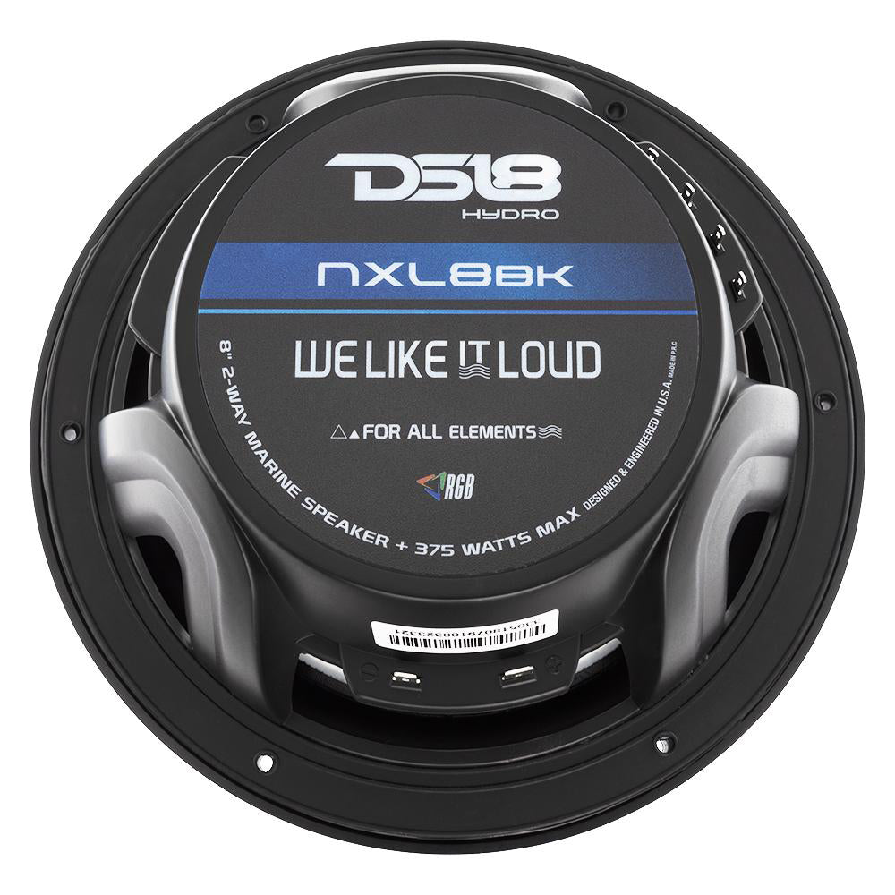 DS18 HYDRO 8" 2-Way Marine Speakers w/RGB LED Lights 375W - Matte Black - NXL-8BK