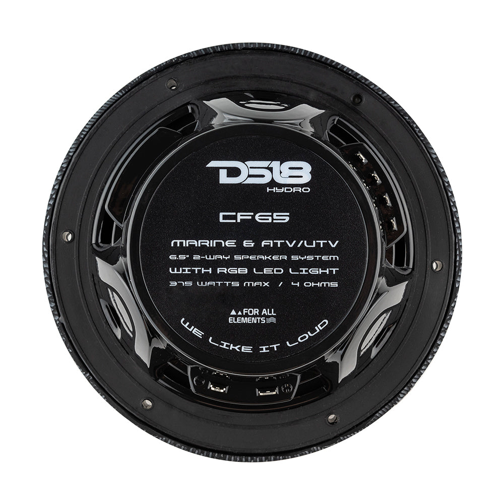 DS18 HYDRO 6.5" 2-Way Marine Speakers w/RGB LED Lights 300W - Black Carbon Fiber - CF-65