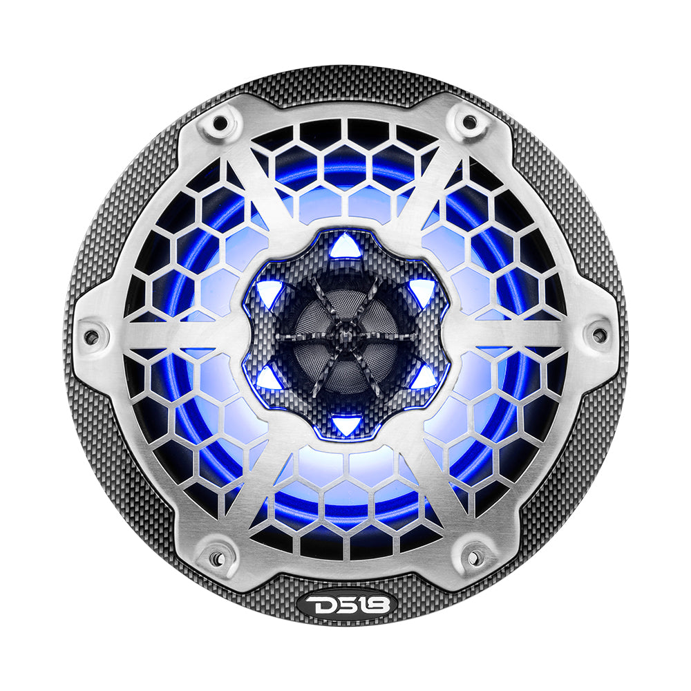 DS18 HYDRO 6.5" 2-Way Marine Speakers w/RGB LED Lights 300W - Black Carbon Fiber - CF-65