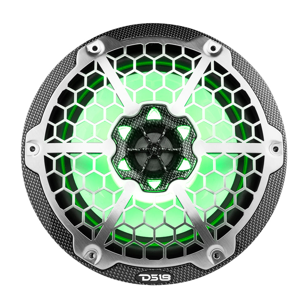 DS18 HYDRO 8" 2-Way Marine Speakers w/RGB LED Lights - 125W RMS, 4-Ohm - Black Carbon Fiber - CF-8M