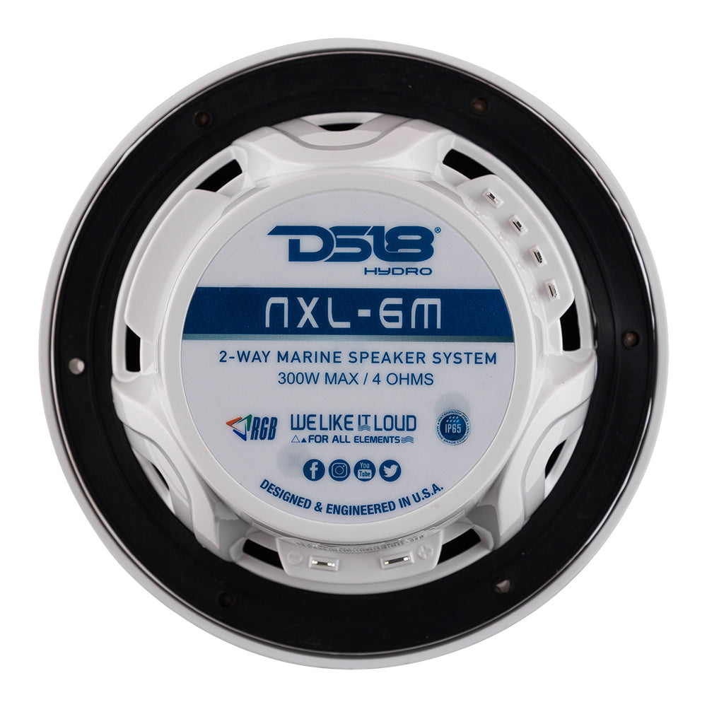 DS18 New Edition HYDRO 6.5" 2-Way Marine Speakers w/RGB LED Lighting 300W - White - NXL-6M/WH