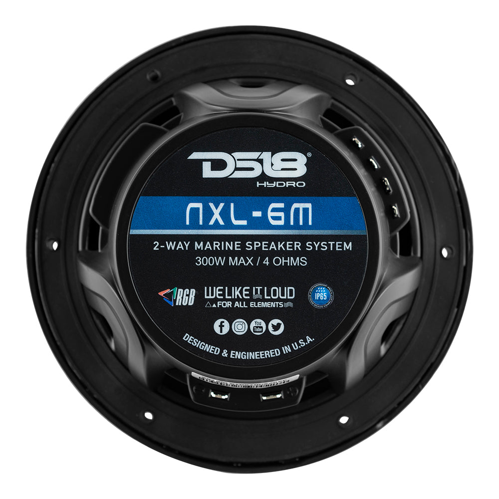 DS18 New Edition HYDRO 6.5" 2-Way Marine Speakers w/RGB LED Lighting 300W - Black - NXL-6M/BK