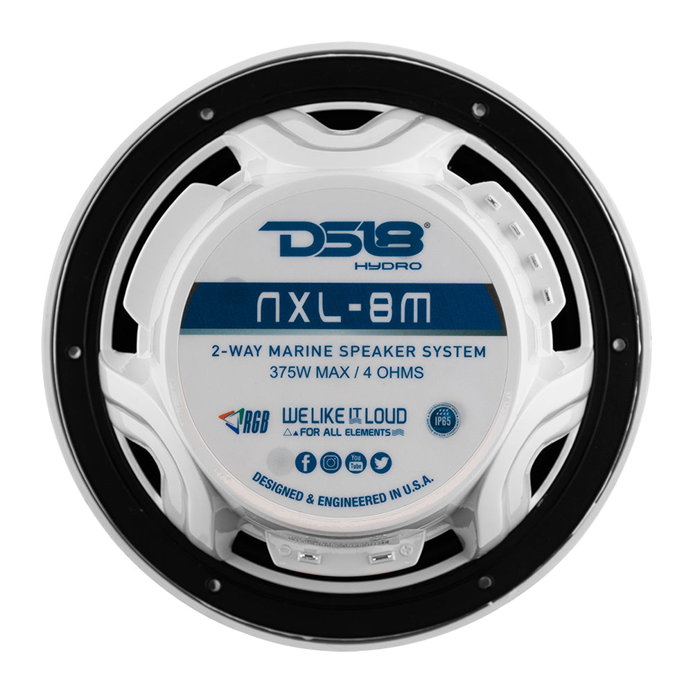 DS18 New Edition HYDRO 8" 2-Way Marine Speakers w/RGB LED Lighting 375W - White - NXL-8M/WH