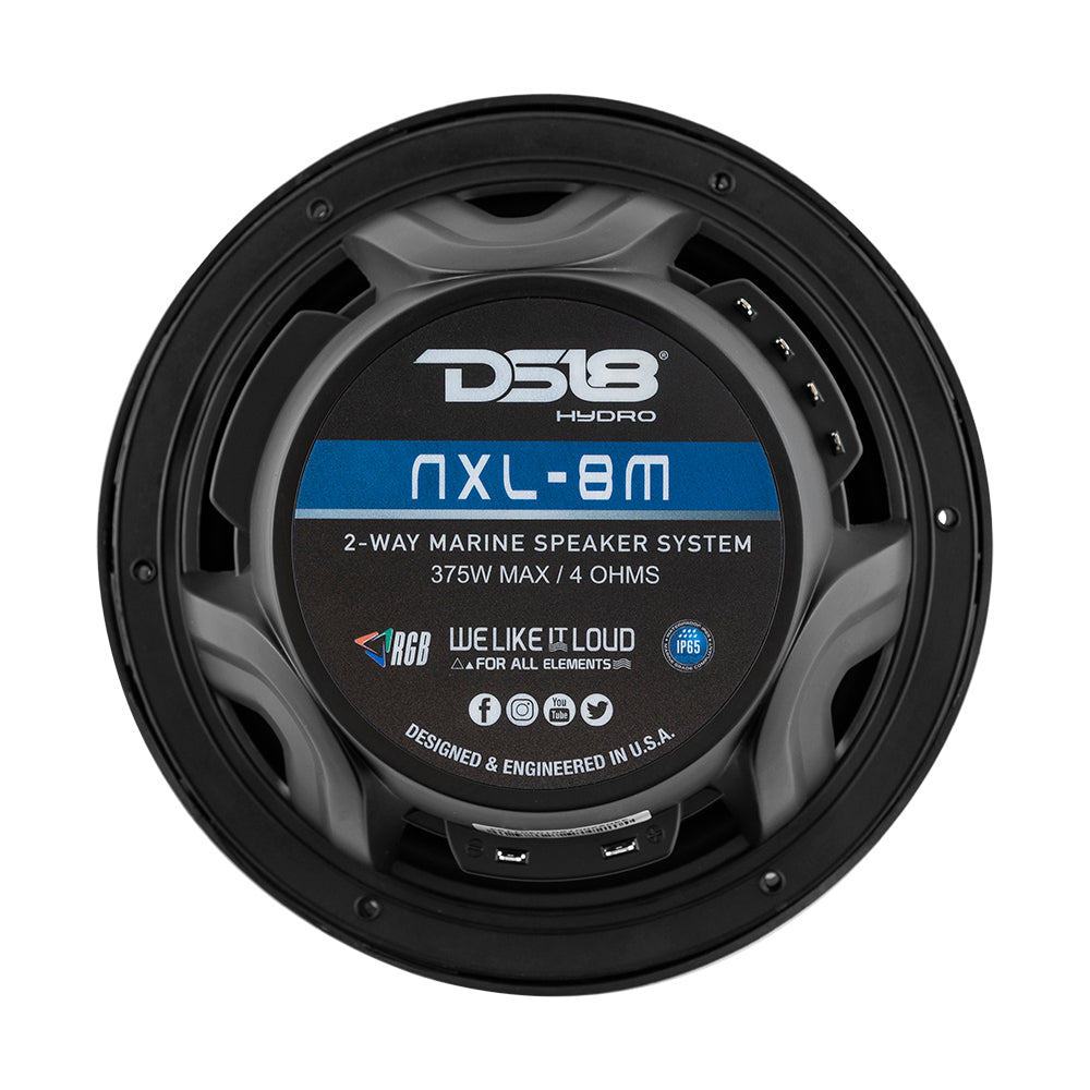 DS18 New Edition HYDRO 8" 2-Way Marine Speakers w/RGB LED Lighting 375W - Black - NXL-8M/BK