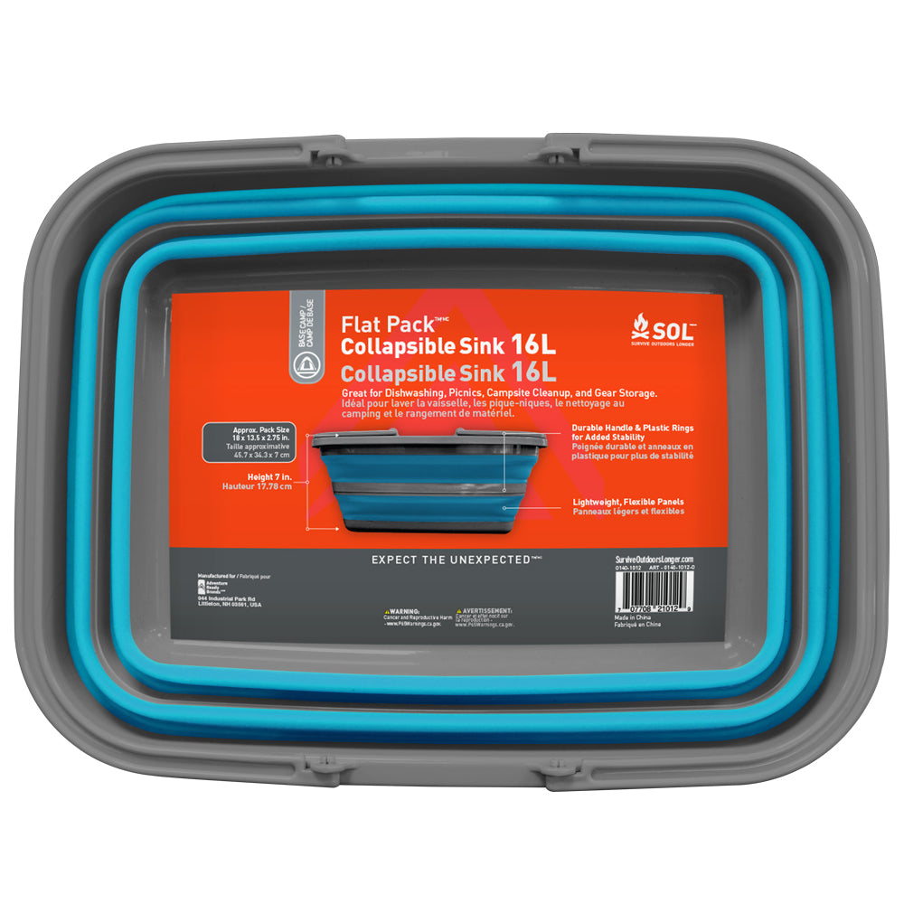 SOL Survive Outdoors Longer 16L Flat Pack Sink for Camping and Outdoor Use