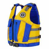 Mustang Youth Reflex Foam Vest in yellow and royal blue with front zipper and adjustable fit
