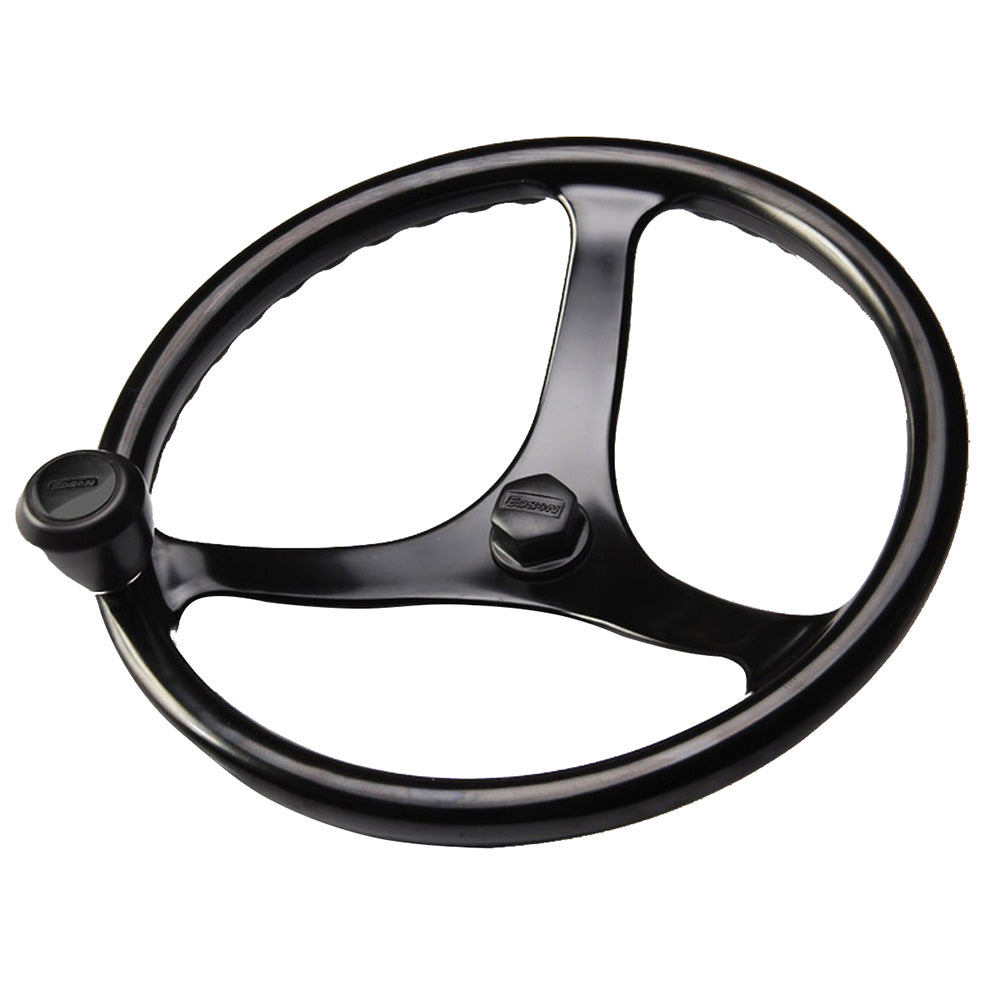 Edson Marine Power Wheel with Black Nut and Knob - 14.5-inch Black Power Wheel - 1710BL-14B-KIT