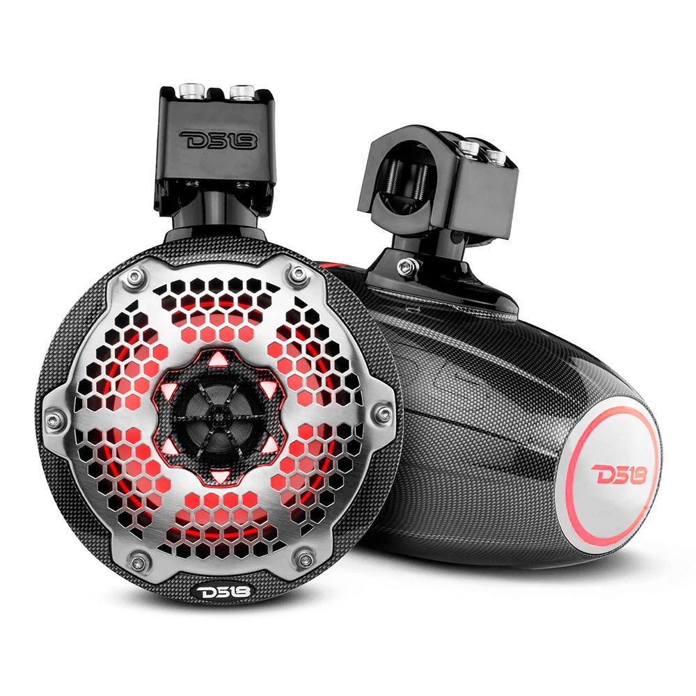 DS18 X Series HYDRO 6.5" Wakeboard Pod Tower Speaker w/RGB LED Light - Black Carbon Fiber - CF-X6TP