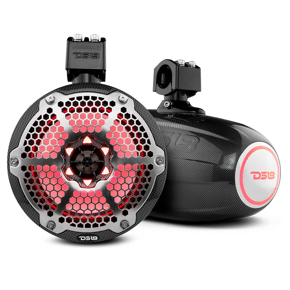 DS18 X Series HYDRO 8" Wakeboard Pod Tower Speaker w/RGB LED Light - 425W - Black Carbon Fiber - CF-X8TP