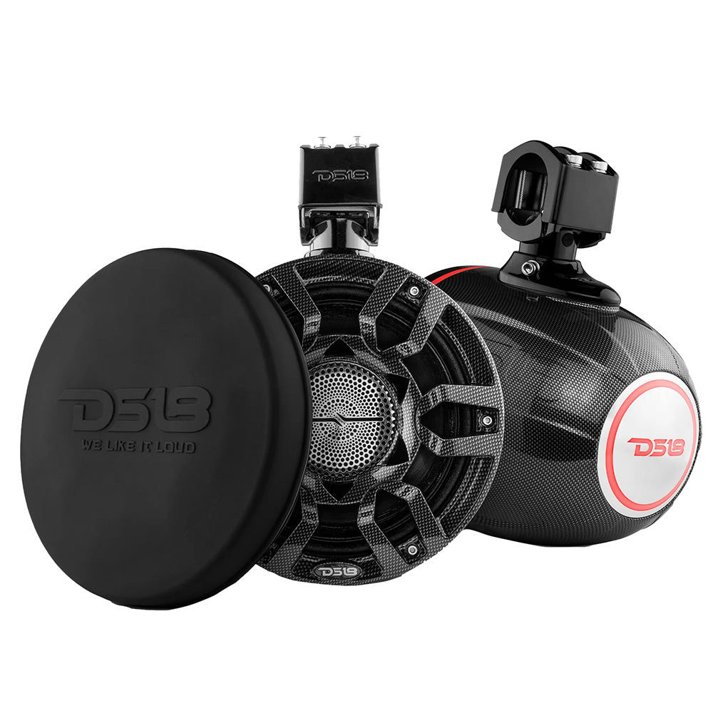 DS18 HYDRO 8" Marine Tower Speakers w/RGB LED Lights & Pro Audio Loudspeakers - Carbon Fiber - CF-X8PRO