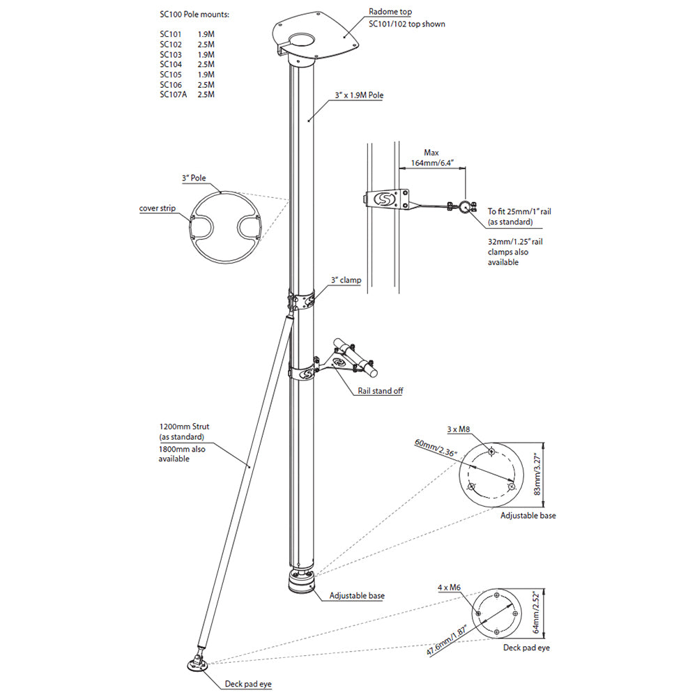 Scanstrut SC101 Radar Pole Mount - 6' - SC101