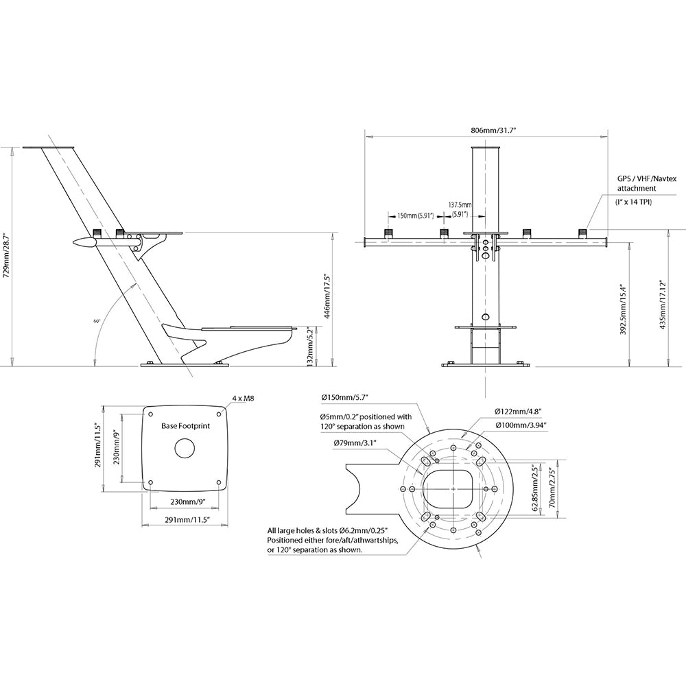 Scanstrut Tapered Radar Mast f/Radomes, Lights, Cameras, GPS/VHF Antennas - PTM-R1-2