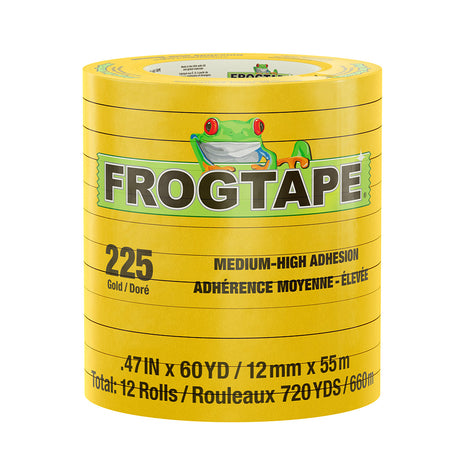 FrogTape CP 225 Medium-High Adhesion Masking Tape - 12MM x 55M x 12-Pack - Gold - Rated for 225°F - 105318