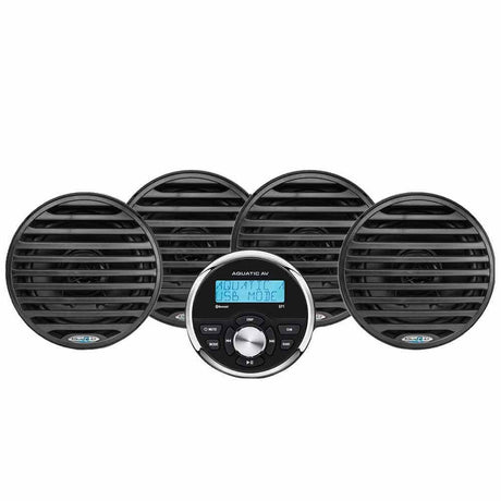 Aquatic AV EG100 marine stereo and waterproof 6.5-inch speakers kit in black