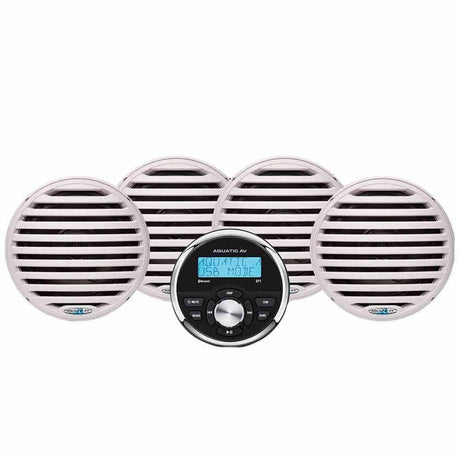 Aquatic AV EG200 white marine gauge stereo with waterproof 6.5-inch speakers kit