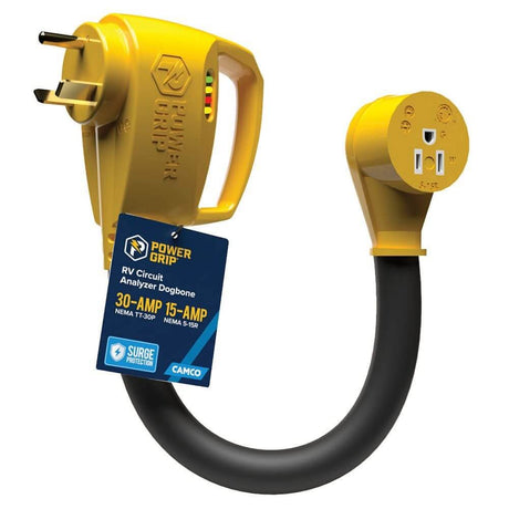 Camco Power Grip RV 12 - Inch 30Amp Circuit Analyzer Dogbone with Integrated Surge Protection - 55461 - Anchor Express