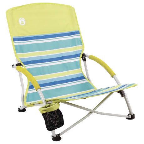 Coleman Utopia Breeze Beach Sling Chair - Yellow and Blue Portable Beach Chair with Mesh Cup Holder and Support for Up to 250 lbs - 2000019265 - Anchor Express