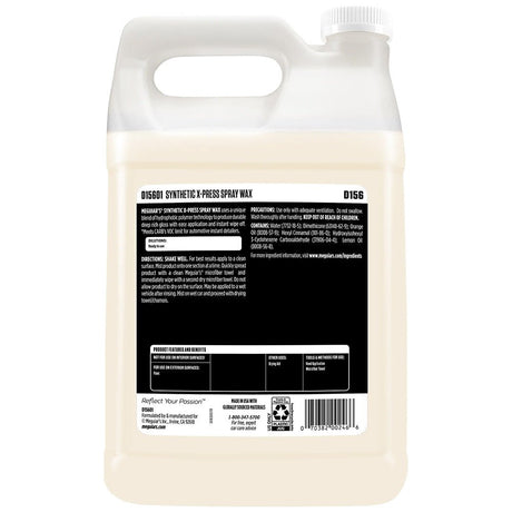 Meguiar's Synthetic X - Press Spray Wax - 1 Gallon for Deep Gloss and Durable Protection - D15601 - Anchor Express
