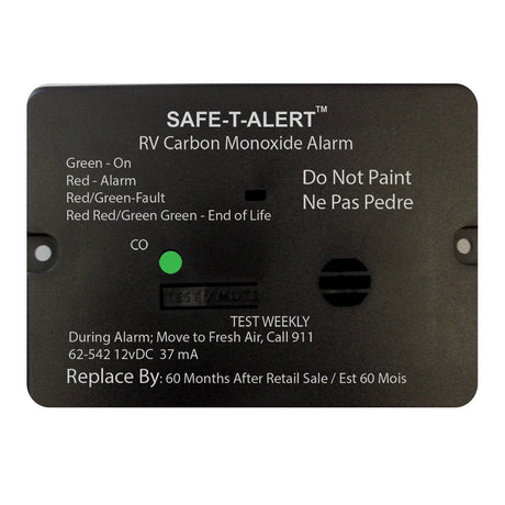 Safe - T - Alert 62 Series Carbon Monoxide Alarm - 12V - RV Flush Mount - Black - 62 - 542 - BL - Anchor Express