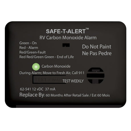 Safe - T - Alert 62 Series Carbon Monoxide Alarm - 12V - RV Surface Mount - Black - Anchor Express
