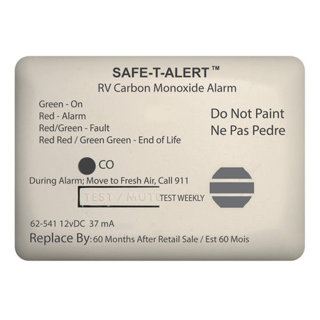 Safe - T - Alert 62 Series Carbon Monoxide Alarm - 12V - RV Surface Mount - White - 62 - 541 - WT - Anchor Express