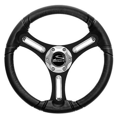 Schmitt Marine Torcello 14" Wheel - 03 Series - Polyurethane Wheel w/Chrome Spoke Inserts & Cap - Black Brushed Spokes - 3/4" - Retail Packaging - PU031104 - 12R - Anchor Express