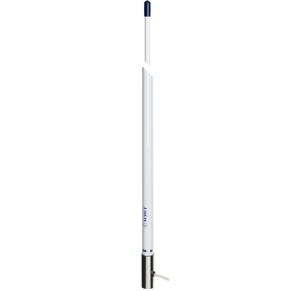 Scout 8' White VHF Marine Antenna with 6dB Gain, Stainless Steel Ferrule, 5M RG - 58 Coax and PL - 259 Connector - PF AN NVHF00007T - Anchor Express