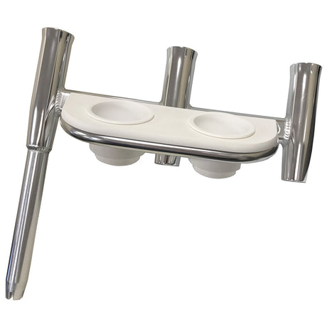 Tigress Offset Triple Rod Holder with Cup Holders - Starboard Side - Polished Aluminum - 88148-1
