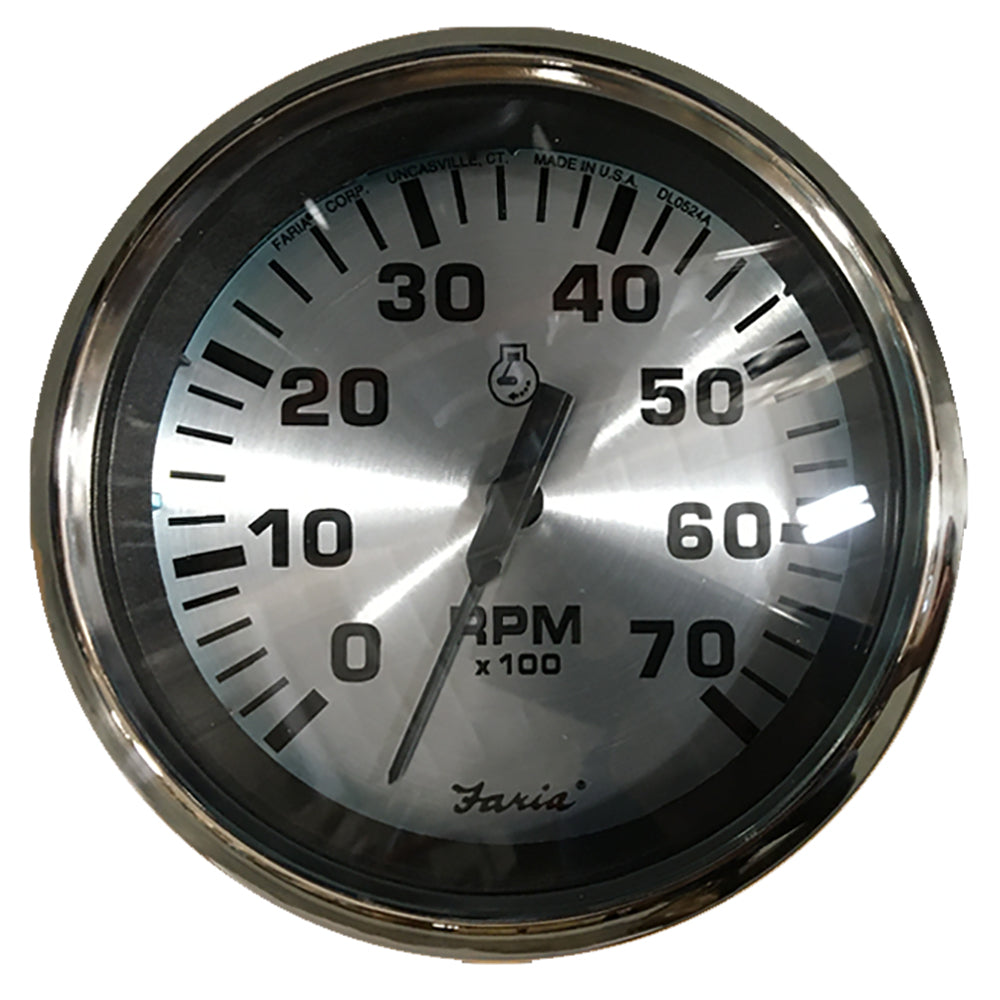 Faria Spun Silver 4" Tachometer (7000 RPM) (Outboard) - 36005