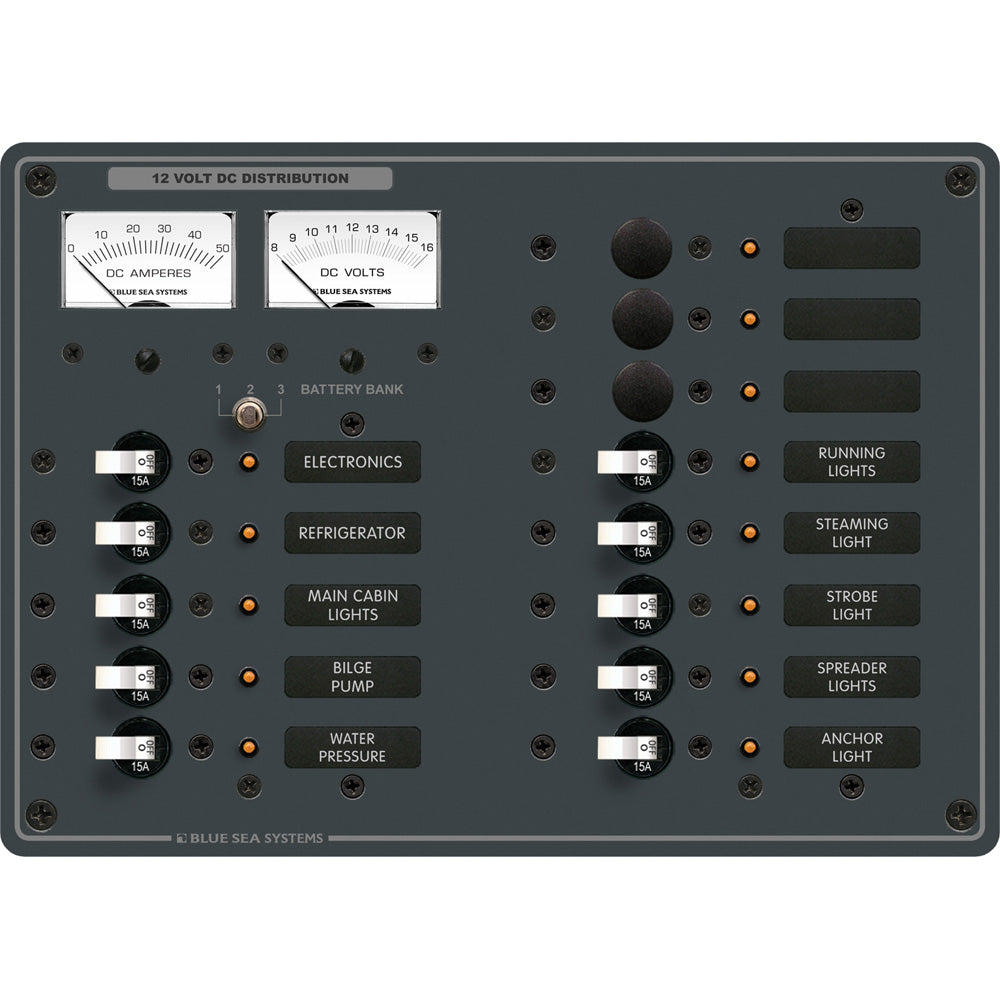 Blue Sea 8068 DC 13 Position Toggle Branch Circuit Breaker Panel  (White Switches) - 8068