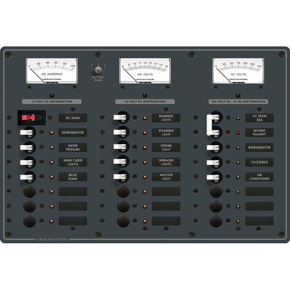 Blue Sea 8084 AC Main +6 Positions / DC Main +15 Positions Toggle Circuit Breaker Panel  (White Switches) - 8084