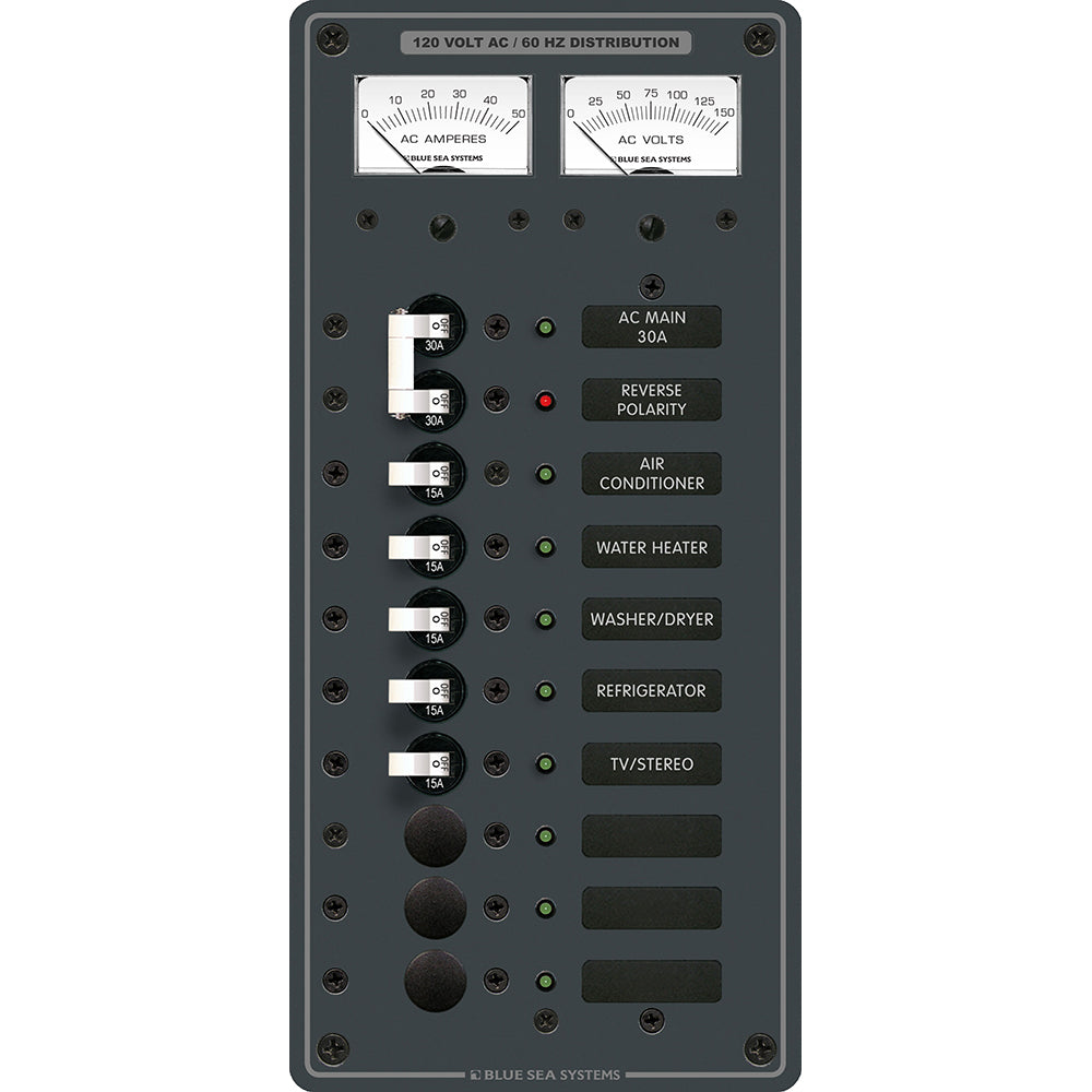 Blue Sea 8074 AC Main +8 Positions Toggle Circuit Breaker Panel  (White Switches) - 8074