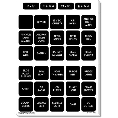 Blue Sea 4218 Square Format Label Set for Battery Management Panels - 30 - 4218