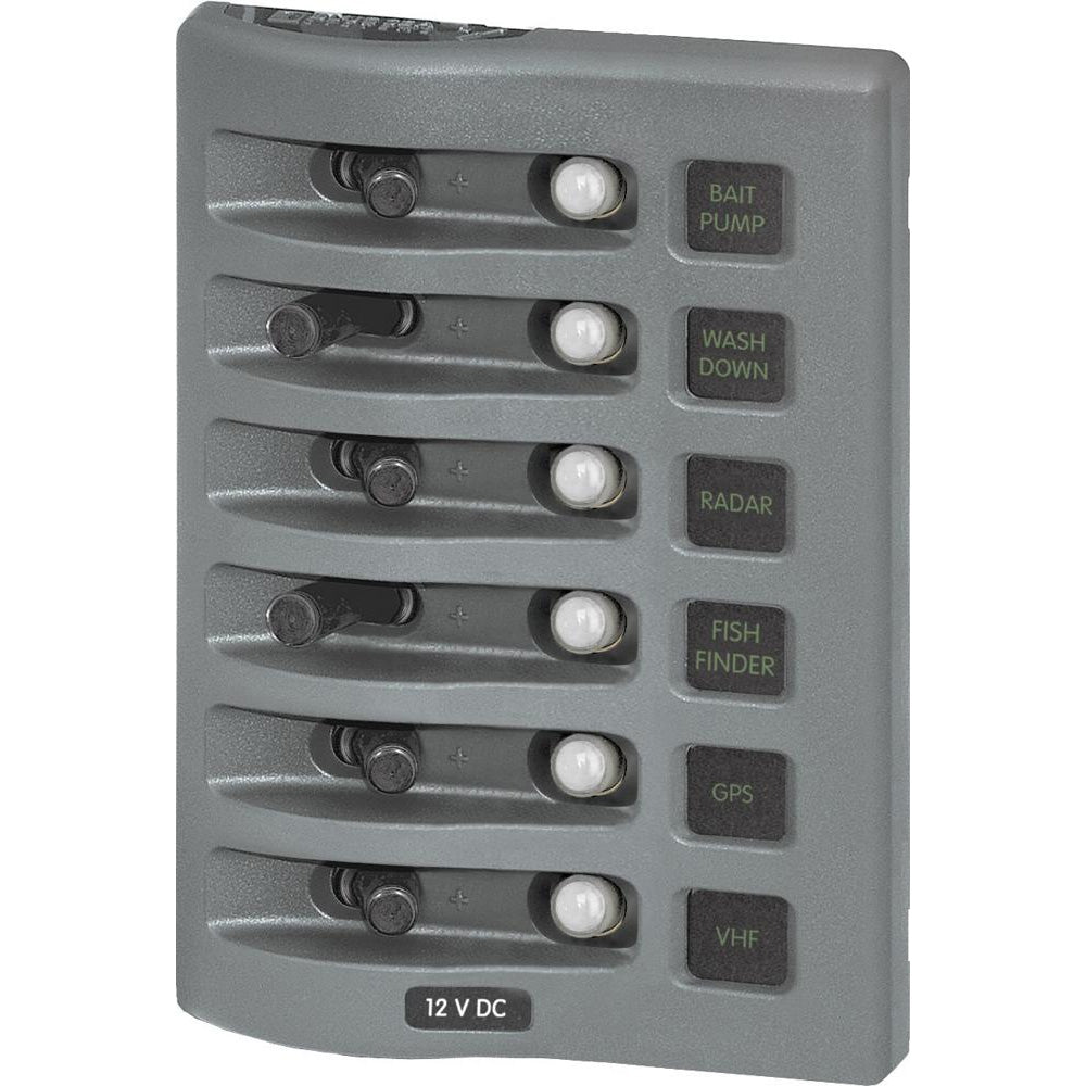 Blue Sea 4376 WeatherDeck Water Resistant Circuit Breaker Panel - 6 Position - Grey - 4376