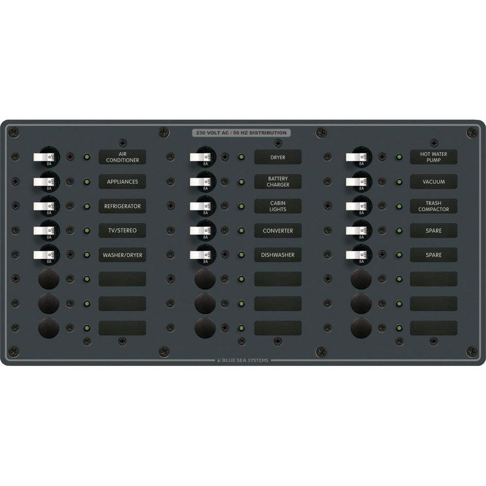 Blue Sea 8165 AV 24 Position 230v (European) Breaker Panel - White Switches - 8165
