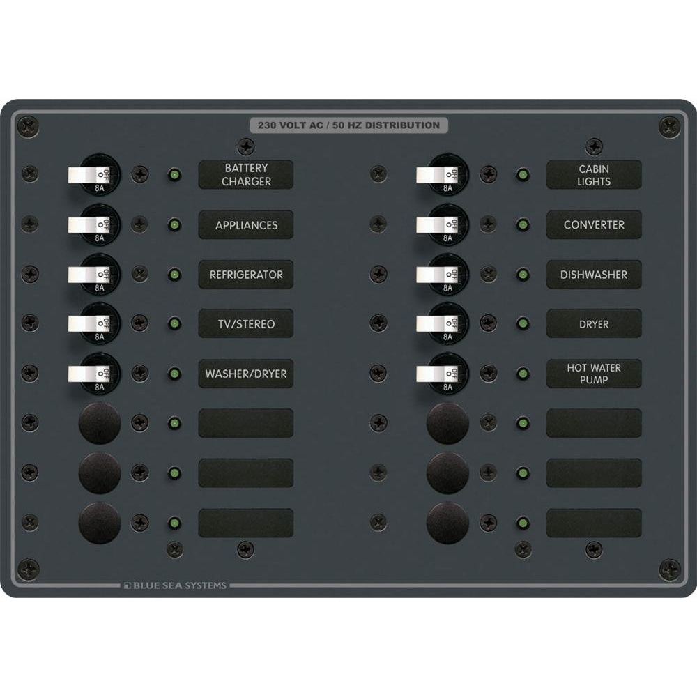 Blue Sea 8561 AC 16 Position 230v (European) Breaker Panel (White Switches) - 8561