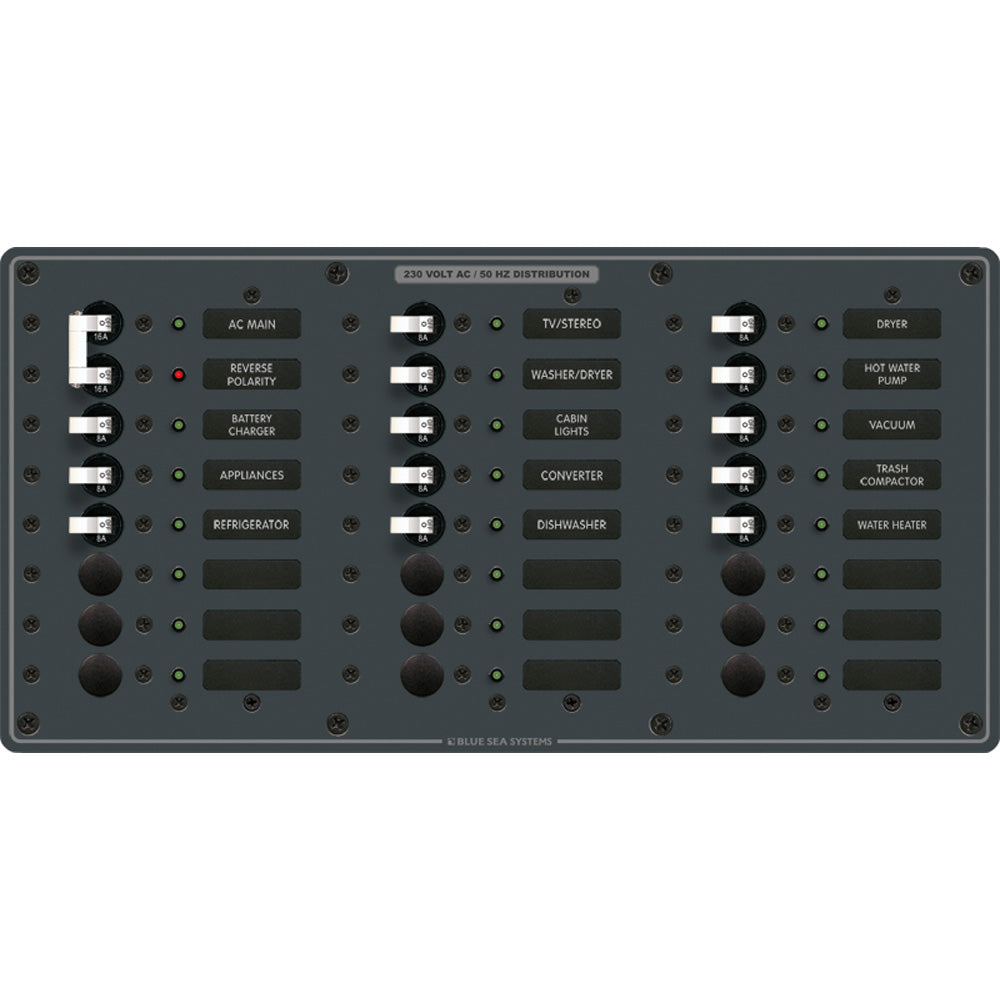 Blue Sea 8565 Breaker Panel - AC Main + 22 Positions (European) - White - 8565