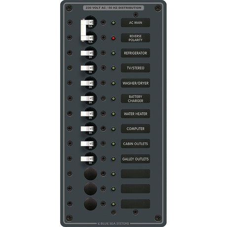 Blue Sea 8585 Breaker Panel - AC Main + 11 Positions (European) - White - 8585