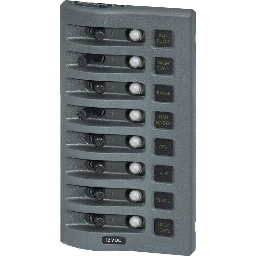 Blue Sea 4378 WeatherDeck Water Resistant Circuit Breaker Panel - 8 Position - Grey - 4378