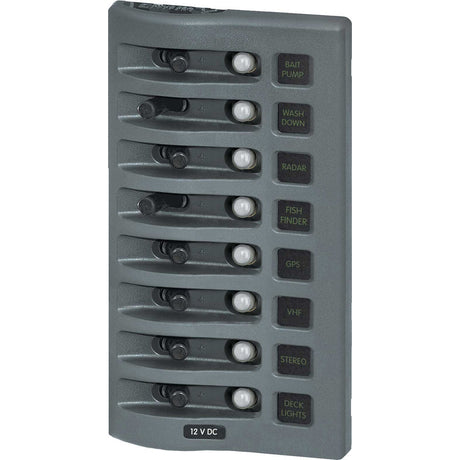 Blue Sea 4378 WeatherDeck Water Resistant Circuit Breaker Panel - 8 Position - Grey - 4378