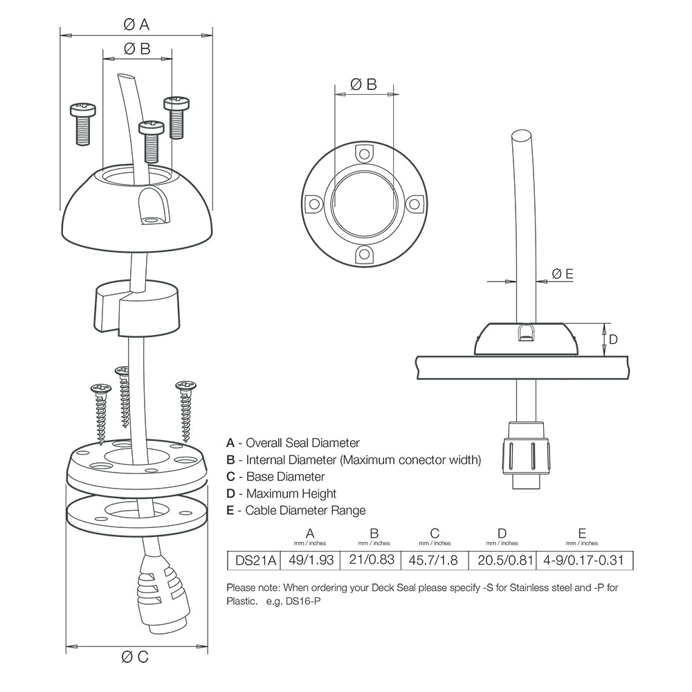 Scanstrut DS21A-S Vertical Cable Seal - Stainless Steel - DS21A-S