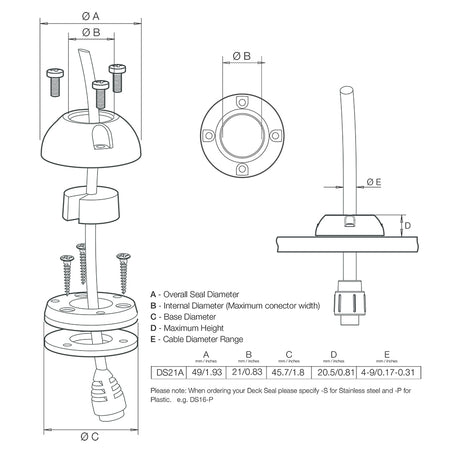 Scanstrut DS21A-S Vertical Cable Seal - Stainless Steel - DS21A-S