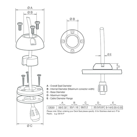 Scanstrut DS30-S Vertical Cable Seal - Stainless Steel - DS30-S