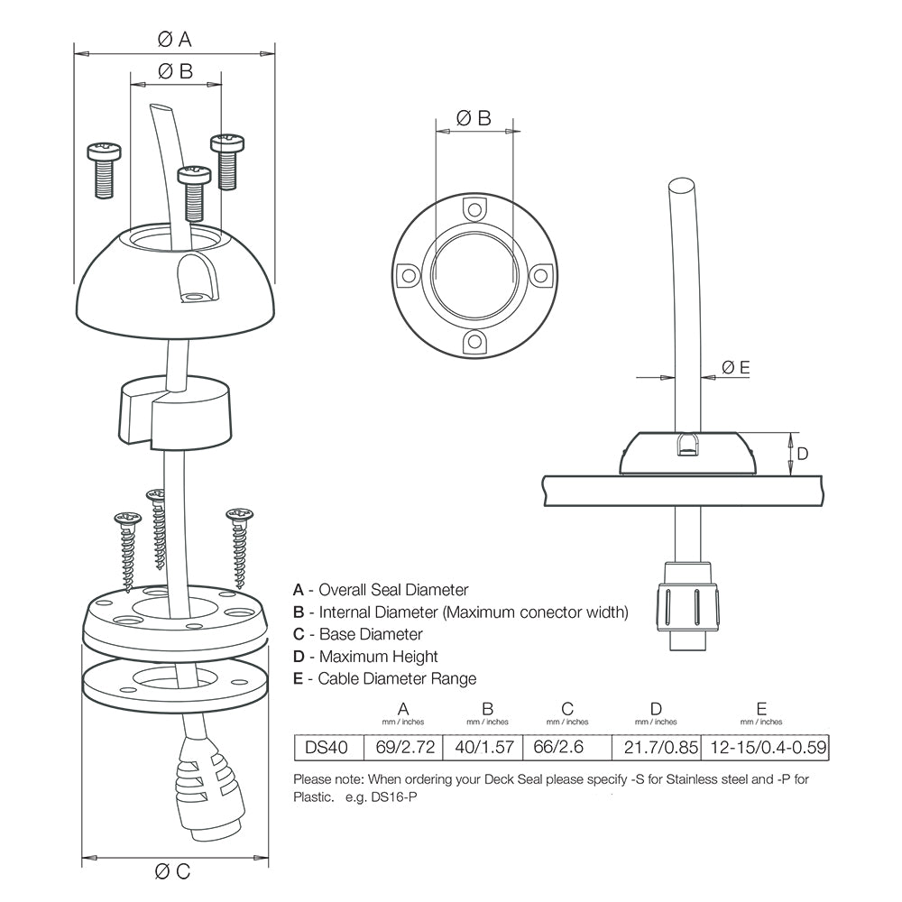 Scanstrut DS40-S Vertical Cable Seal - Stainless Steel - DS40-S