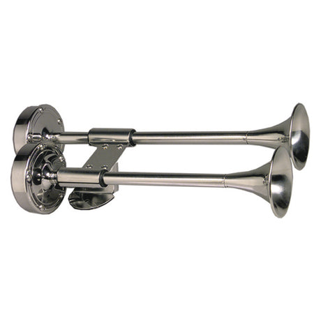 Schmitt Marine Deluxe All-Stainless Shorty Dual Trumpet Horn - 12V - 10012