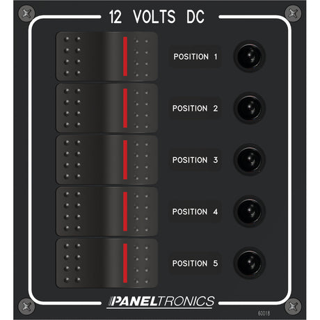 Paneltronics Waterproof Panel - DC 5-Position Illuminated Rocker Switch & Circuit Breaker - 9960018B