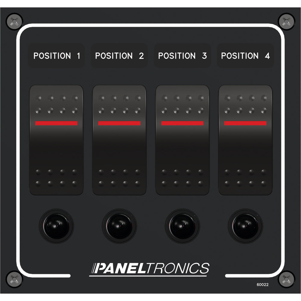 Paneltronics Waterproof Panel - DC 4-Position Illuminated Rocker Switch & Circuit Breaker - 9960022B